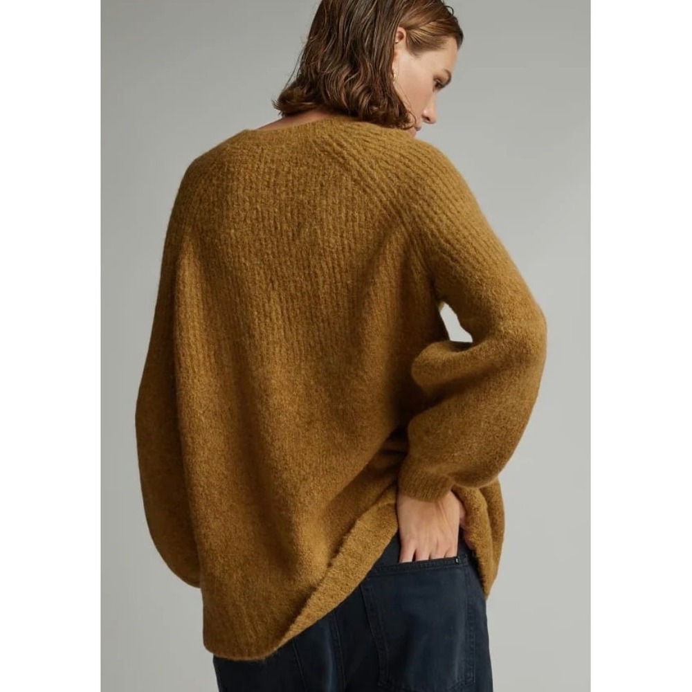 Everlane Superfuzz Alpaca Crewneck Sweater Mustard Gold Balloon Sleeve Womens S - Picture 2 of 13